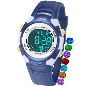 Juboos Montre Enfant avec Bracelet Imprimé et 7 Lumières Colorées,Montre Digitale Étanche pour Enfants avec Oreilles de Chat pou Juboos Montre Enfant avec Bracelet Imprimé et 7 Lumières Colorées
