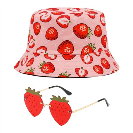 1 Chapeau Seau À Fraises Et 1 Lunettes À Fraises