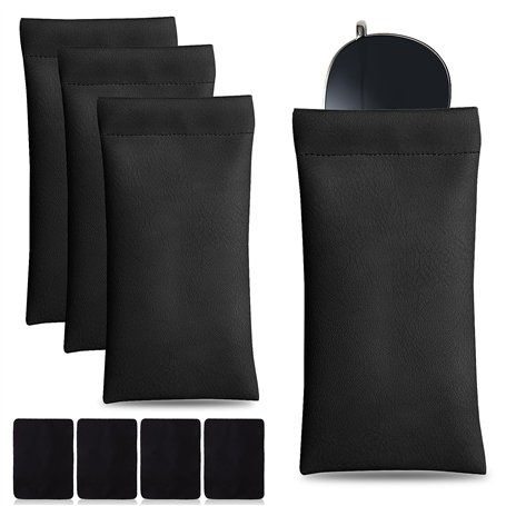 Lot de 4 étuis de protection en cuir synthétique souple avec chiffon de nettoyage pour lunettes de soleil portable et étanche -