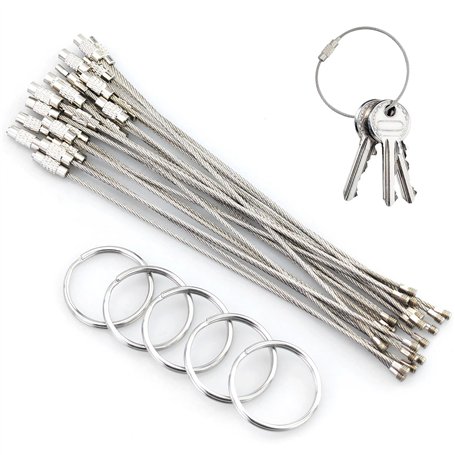 Lot de 22 porte-clés en fil de fer de 15 cm - Grand câble - En acier inoxydable - Pour l'extérieur et la randonnée - Résistant -