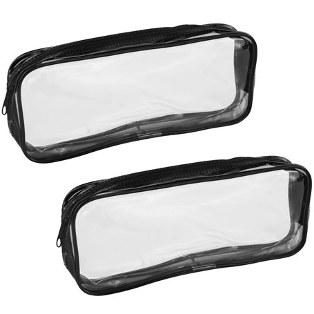 Lot de 2 trousses à crayons transparentes rondes en PVC transparent pour femmes et étudiants - Trousse à pinceaux d'école - Trou
