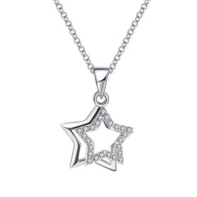Belons Collier pour femme en argent sterling 925 avec pendentif en forme d'étoiles doubles, Argent sterling Zircone cubique, Zir Belons Collier pour femme en argent sterling 925 avec pendentif en forme d'étoiles doubles