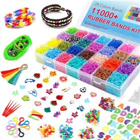 INSCRAFT 12750 PCS Elastique Bracelet Kit de Recharge, 28 Couleurs avec Boîte, 600 Pinces, 200 Perles, 52 Perles Lettres, Loom B INSCRAFT 12750 PCS Elastique Bracelet Kit de Recharge