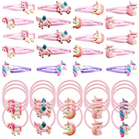 Lot de 20 barrettes à cheveux pour fille - Avec 20 élastiques à cheveux brillants - Licorne - Pinces à cheveux mignonnes - Pince