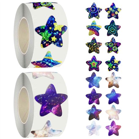 Lot de 2 rouleaux d'autocollants étoiles à paillettes pour enfants