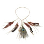 Jurxy Bandeau réglable en Plumes de Paon Plume de Fuite Indienne Coiffe d'armure bohémienne Headpieces avec des Perles de Gland 