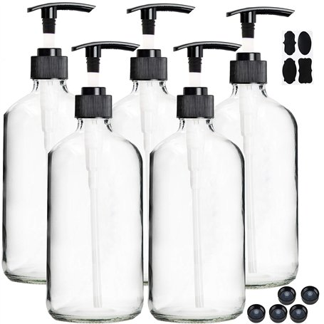 Youngever Lot de 5 Bouteilles de Pompe de Lotion en Verre Rechargeables Vides 250ML