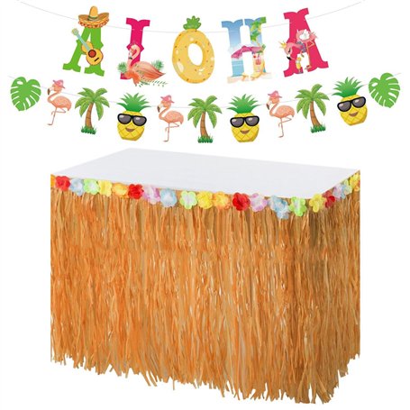 SGSCFG 1 Morceau De Jupe De Table Hawaïenne Et 1 Morceau De Drapeau De Traction Hawaïen