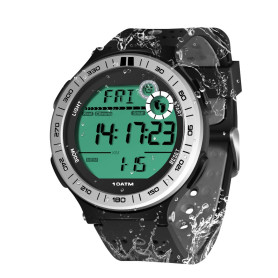 Montre Sport Homme Pédomètre Etanche 100 Mètres pour Plongée et Piscine avec Chronomètre au Tour, Réveil, Calendrier, Rétroéclai Montre Sport Homme Pédomètre Etanche 100 Mètres pour Plongée et Piscine avec Chronomètre au Tour