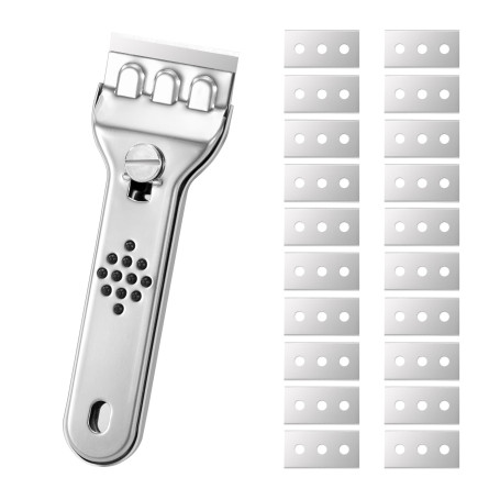 Tunejoy Grattoir Plaque Vitrocéramique Grattoir à Verre pour Nettoyage Gratter Peinture Papier Peint Autocollants avec 20 Lames