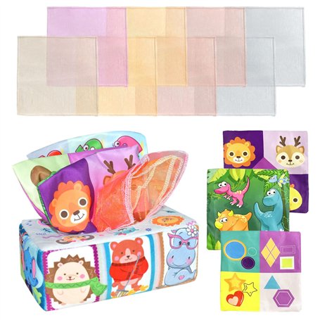 TIANNAIT Kit de jeu sensoriel - Boîte à mouchoirs en coton indéchirable pour enfants - Contient 3 papiers crépitants et 8 écharp