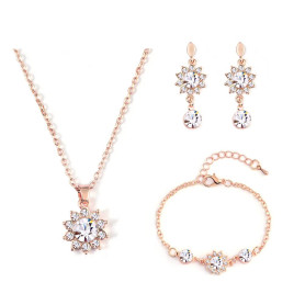 QKEPCY Ensemble de Bijoux Tournesol pour Femme Cristal Incrusté Or Rose Fleur Pendentif Réglable Collier Boucles D'oreilles Brac QKEPCY Ensemble de Bijoux Tournesol pour Femme Cristal Incrusté Or Rose Fleur Pendentif Réglable Collier Boucles D'oreilles Brac