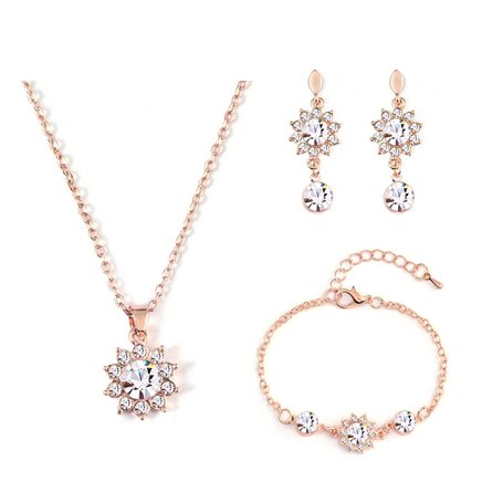 QKEPCY Ensemble de Bijoux Tournesol pour Femme Cristal Incrusté Or Rose Fleur Pendentif Réglable Collier Boucles D'oreilles Brac