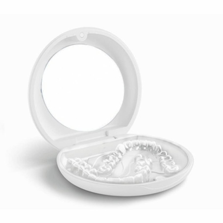Boîte de rangement pour soins bucco-dentaires invisibles pour appareils dentaires (blanc avec miroir)