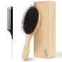 Brosse Cheveux Sanglier avec Poignée en Bambou Brosse Brushing Professionnel et Peigne a Queue Carbone Brosse Cheveux Excellente