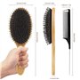 Brosse Cheveux Sanglier avec Poignée en Bambou Brosse Brushing Professionnel et Peigne a Queue Carbone Brosse Cheveux Excellente