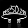 Couronne Anniversaire 50 Ans Tiare Diadème Princesse avec Peigne Strass Cristal Argent Articles de Fête et Décorations