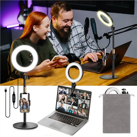 Railee Ring Light avec Trépied et Clip 6" Anneau Lumineux de Table avec Support et Support de Téléphone Lumière pour Vidéoconfér