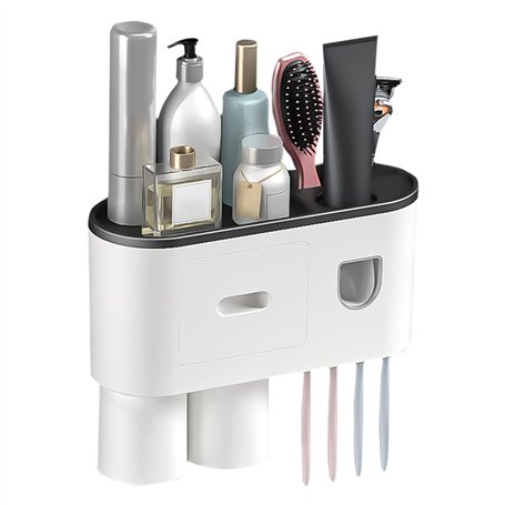 WUERKIYA Porte Brosse à Dents Mural avec Distributeur Dentifrice Automatique Support Salle de Bain sans Percage 4 Fentes pour Br