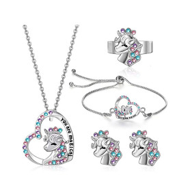 Bijoux Enfants Filles Argent Licorne Ensemble de Bijoux 4 Pièces Collier Bracelet Boucles d'oreilles Bague Set Cristal Accessoir Bijoux Enfants Filles Argent Licorne Ensemble de Bijoux 4 Pièces Collier Bracelet Boucles d'oreilles Bague Set Cristal Accessoir