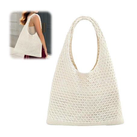 CUVZORA Sac à bandoulière été femme - Sac boho crocheté - Filet léger pour plage