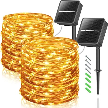 GutPop Lot de 2 guirlandes lumineuses solaires d'extérieur : 12 m 100 LED - Éclairage solaire de Noël extérieur avec 8 modes pou