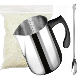 Casserole de cire de 1 l avec cuillère de 15 cm, en aluminium, avec poignée résistante à la chaleur, pour la fabrication de boug Casserole de cire de 1 l avec cuillère de 15 cm