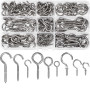 HATANSE 150 Pièce Crochets à Visser Inox 9 Tailles Crochet Lustre Plafond Crochets à Vis en Métal Screw in Hooks pour Lampes Clé