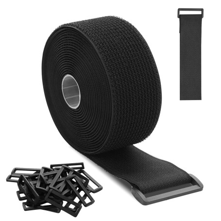 Sangles de Câble Réglables avec Attache en Scratch de 5 m x 2 cm Avec 25 Boucles