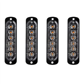 4pcs 12-24V Ultra Mince Voyant Barre D'alarme Stroboscopique d'urgence Lampe- 6 LEDS Bande lumineuse D'avertissement de Flash Ca