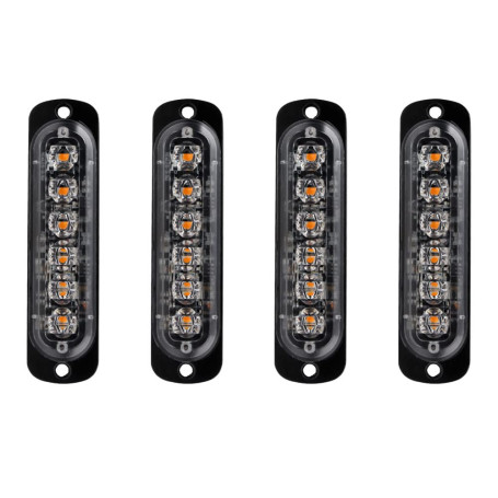 4pcs 12-24V Ultra Mince Voyant Barre D'alarme Stroboscopique d'urgence Lampe- 6 LEDS Bande lumineuse D'avertissement de Flash Ca