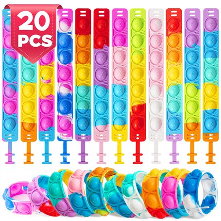 Bracelets Anti Stress Enfants Pop It Fidget Toys - Pop Style Bracelet Réglables d'ours en Silicone Doux Jouets Sensoriels à Bull