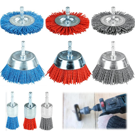 GOMETY Lot de 9 brosses en nylon avec tige hexagonale 1/4" (6