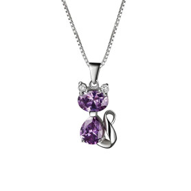 Aoneky Pendentif Collier Chat en Améthyste avec Chaîne 45cm en Argent 925 Sterling - Collier Bijoux Violet - Cadeau pour Femme F Aoneky Pendentif Collier Chat en Améthyste avec Chaîne 45cm en Argent 925 Sterling - Collier Bijoux Violet - Cadeau pour Femme F