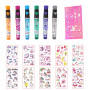 Lot de 6 stylos de tatouage colorés avec 1 carte de coloriage en forme de cœur et 10 autocollants de tatouage de dessin animé po