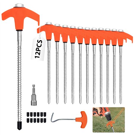 FOYIOLRU 12 Pièces Piquets de Tente à Visser 20cm avec Foreur Hexagonal