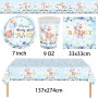 Lot de 61 pièces de vaisselle de fête à thème ours bleu - Décorations de fête d'anniversaire - Contient des gobelets en carton,