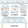 Lot de 61 pièces de vaisselle de fête à thème ours bleu - Décorations de fête d'anniversaire - Contient des gobelets en carton,