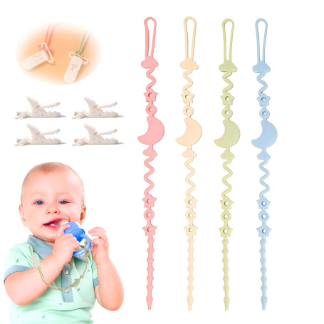 Lot de 4 attache-tétines en silicone pour bébé