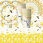 Lot de 61 pièces de vaisselle de pique-nique à thème abeille pour enfants - Comprend assiettes