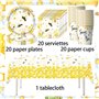 Lot de 61 pièces de vaisselle de pique-nique à thème abeille pour enfants - Comprend assiettes, tasses, serviettes et nappes pou