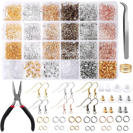 Queta 2490 Pieces 6 Couleurs Fermoirs de Boucles d'Oreilles Crochets de Boucles d'Oreilles Anneaux Ouverts avec une Pince et Bru