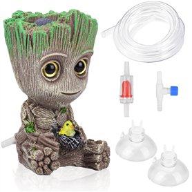 MINSHUXI Treant Groot Décoration d'aquarium, paysage artificiel, décoration en pierre à bulles, avec valve anti-retour, tuyau de MINSHUXI Treant Groot Décoration d'aquarium