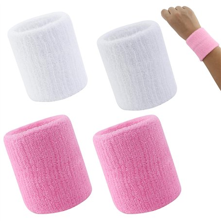 4 Pcs Serre Poignets Wristbands pour Sports Sweatbands Absorbants pour Foot-Ball Basket-Ball Sport Athlétique Fonctionnement(Ros