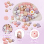 Druuzyl Lot de 76 Perles Rondes en Silicone en Forme de Fleur Perles en Silicone en Forme de Marguerite en Vrac en Fleur Avec Co