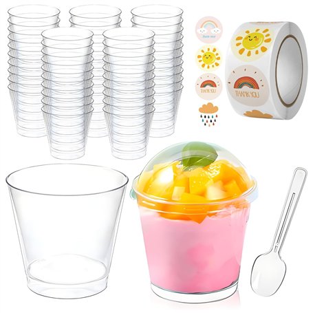 Onezebra Lot de 50 gobelets à dessert en plastique transparent avec couvercle et cuillère