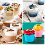 Onezebra Lot de 50 gobelets à dessert en plastique transparent avec couvercle et cuillère, 210 ml, accessoires de fête pour mous