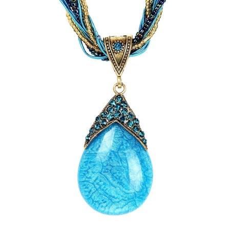 ODETOJOY Collier bohème pour femme avec pendentif en forme de goutte d'eau et perles de couleur pierre de Bohême tissé à la main