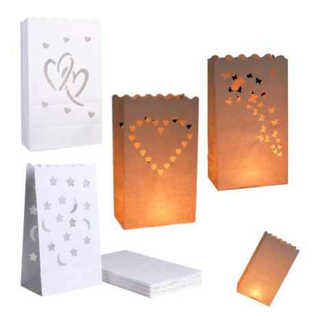 Lot de 20 Sac à Bougies Sacs en Papier pour Bougies Ignifuge Réutilisables Lanterne Papier Blanc pour Mariage