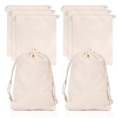 8 Pochons en Toile de Jute avec Cordon